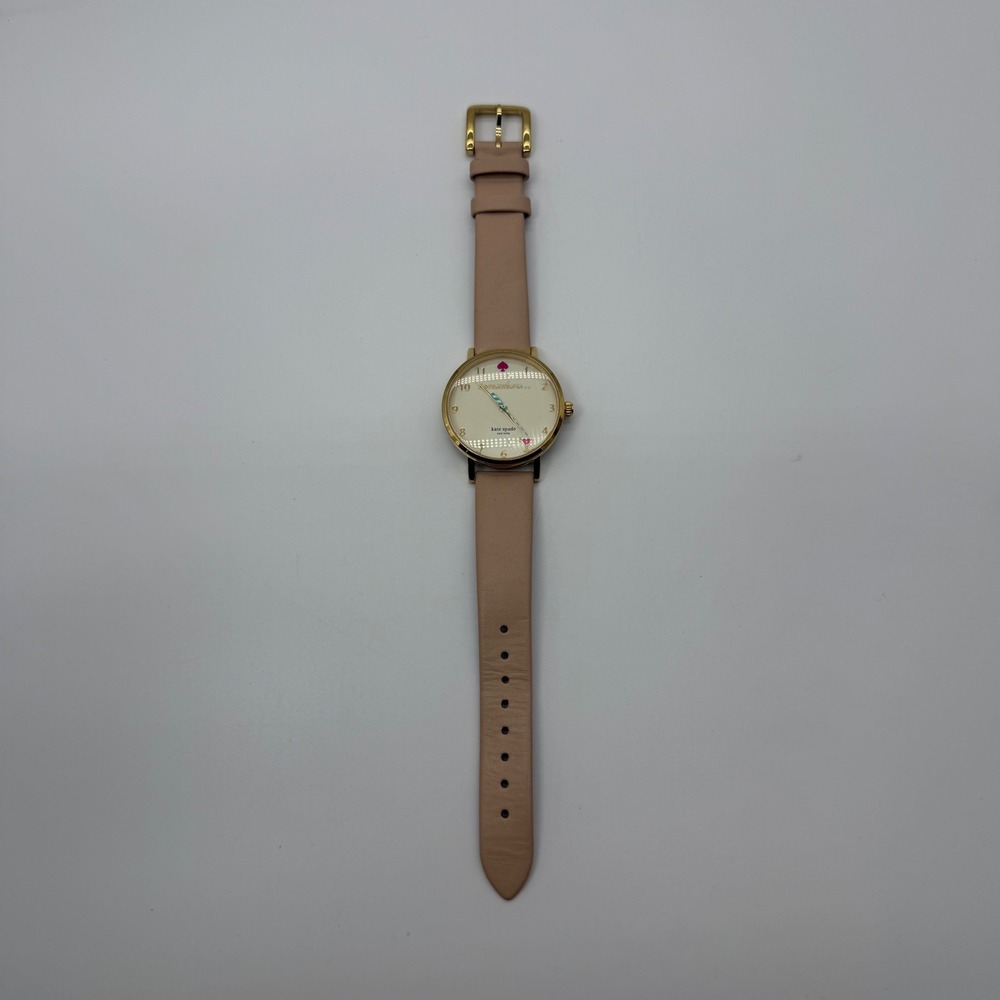 Kate Spade Metro 5 O'Clock Somewhere Cocktail Watch Gold Pink Leather Untested
